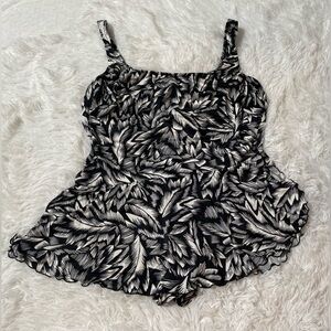 Vintage Robby Len Resort Beach One Piece Swimsuit Skirt Black Floral Plus 24W 24